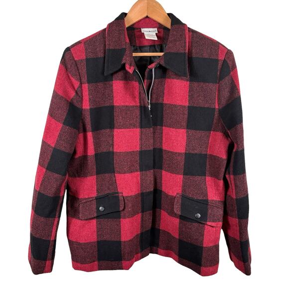 White Stag Jacket Women's Size16 Red/Black Buffalo Plaid Full Zip Wool Blend - Picture 1 of 9